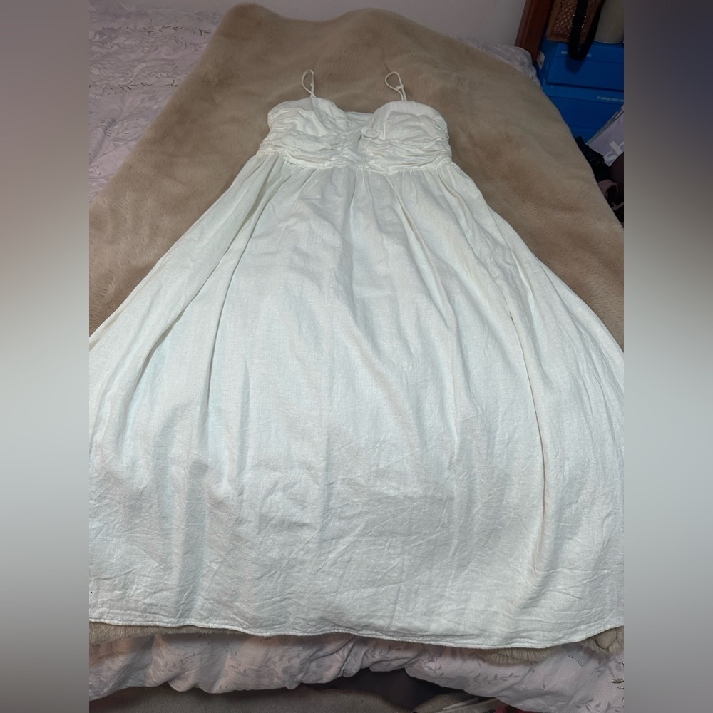 H&M White Strapless Midi Dress